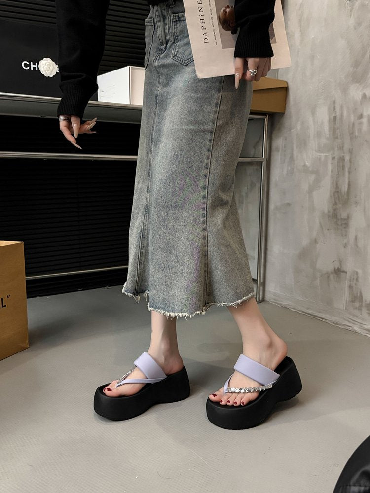 PU Platform High Heels(6-8cm)Rubber Slippers