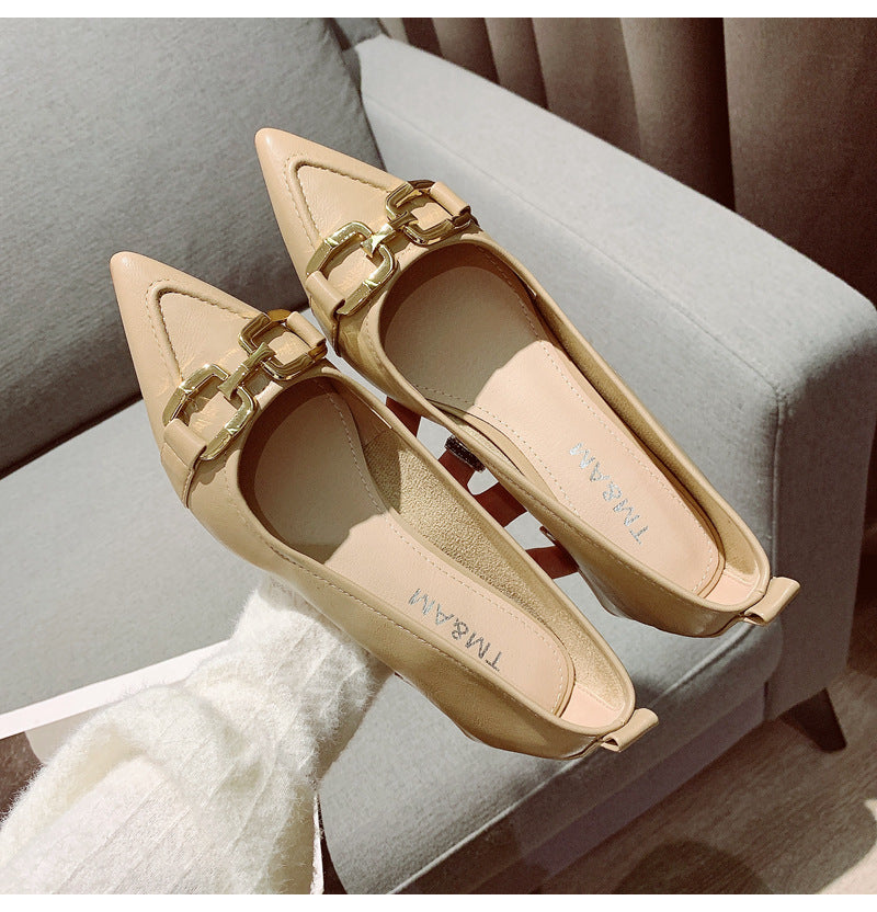 Women's Thick Heel Mid Heel Single Shoes2023Spring New Fashionable Elegant Matching Dress Shoes with Shallow Mouth Pointed Toe Low Heel Evening Shoes