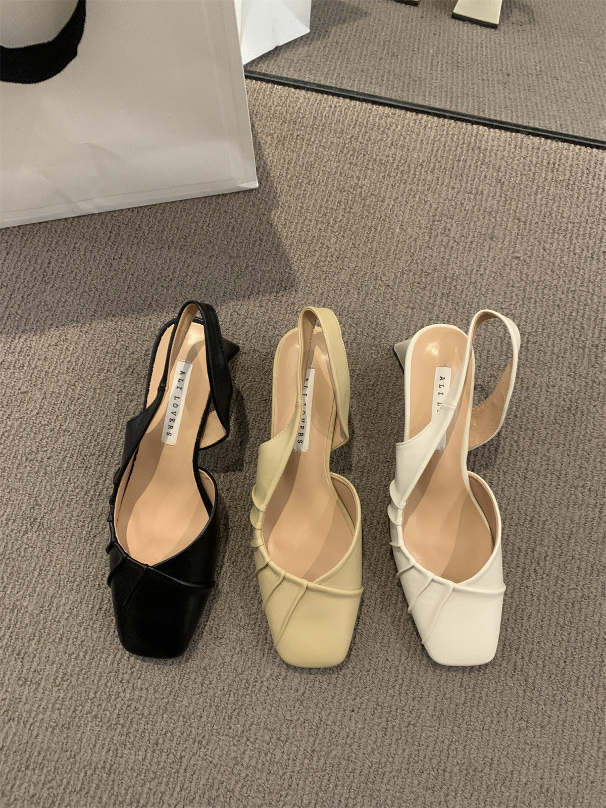 2024Spring Summer New High Heel Closed Toe Backless Sandals Women's Shoes Chunky Heel Shallow Mouth French Gentle Style Single Shoes Women's Shoes