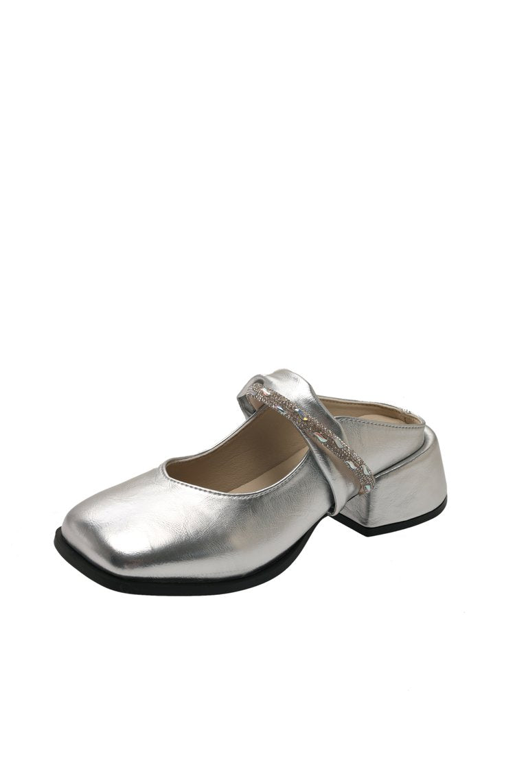 Middle Heel(3-5cm)Slippers PU Closed Toe Chunky Heel Rubber