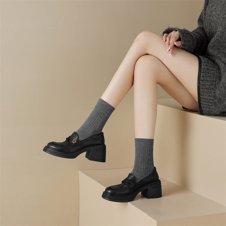 Soft and fluffy!2024Handmade Camellia Thick Sole Chunky High Heel Loafers
