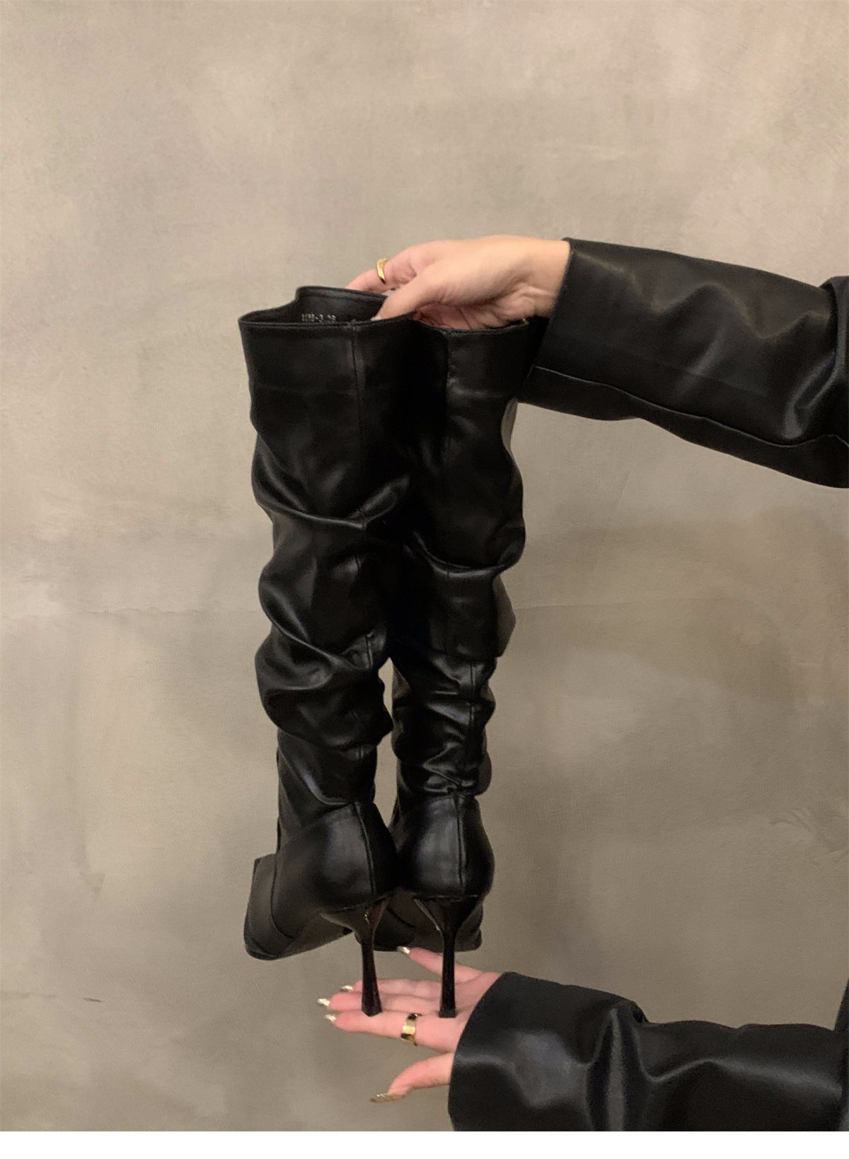 High Heel Pointed Toe Pile Long Boots Women's Shoes2024New Autumn and Winter White Slim Thin Heel Knight Mid-Length Boots