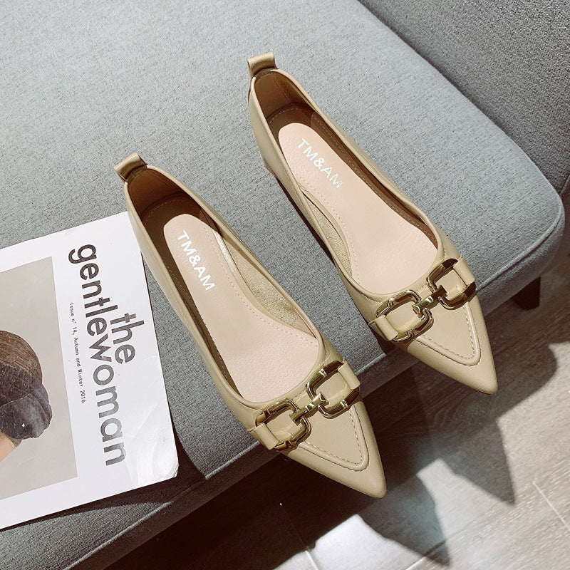 Women's Thick Heel Mid Heel Single Shoes2023Spring New Fashionable Elegant Matching Dress Shoes with Shallow Mouth Pointed Toe Low Heel Evening Shoes