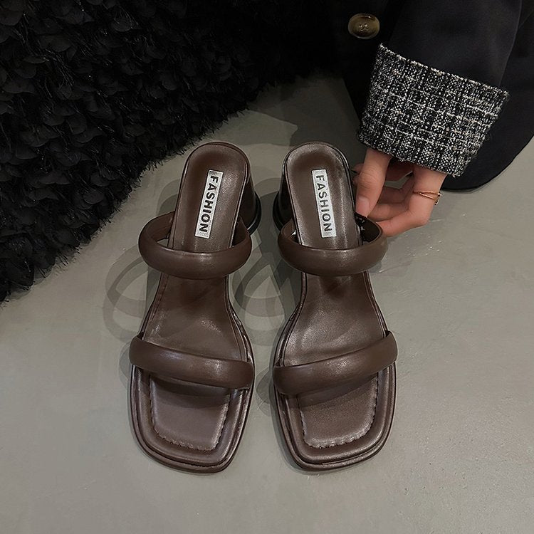 Chunky High Heels(6-8cm)Rubber Slippers PU