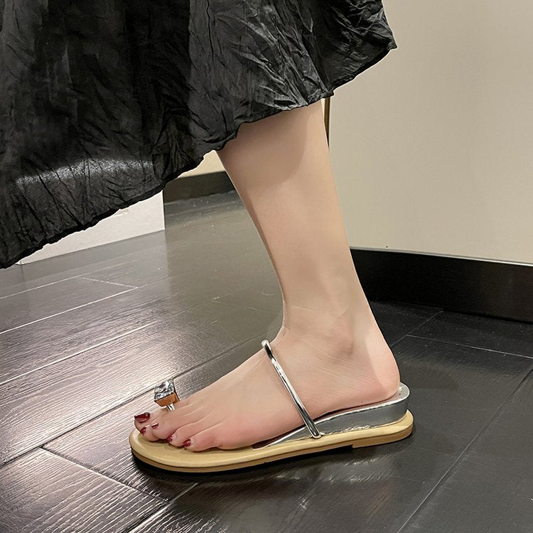 PU Square Heel Low Heel Slippers Rubber Toe