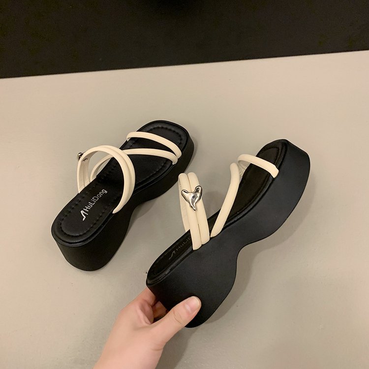 Solid Color Platform Sole Slippers PU Rubber mid-heel(3-5cm)