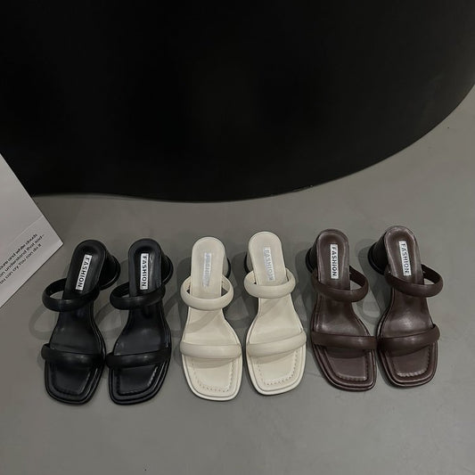 Chunky High Heels(6-8cm)Rubber Slippers PU