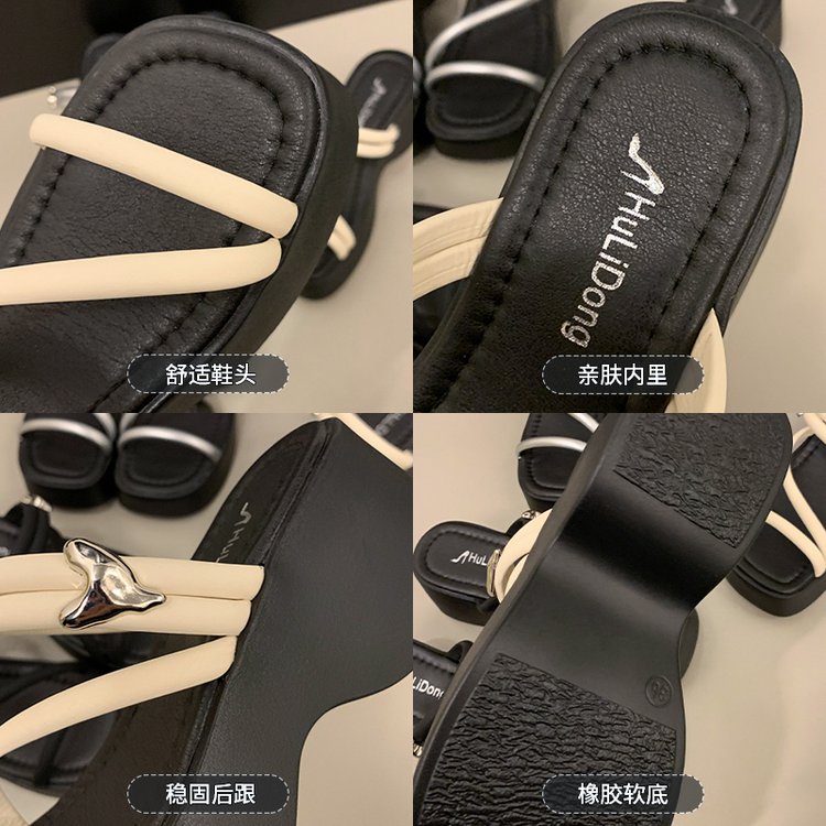 Solid Color Platform Sole Slippers PU Rubber mid-heel(3-5cm)