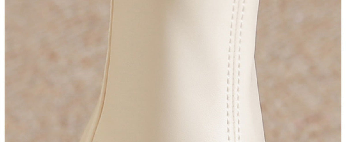 Women's White Martin Boots2024New Spring and Autumn Thick Heel Short Boots British Style Women's Slim Winter Fleece Boots