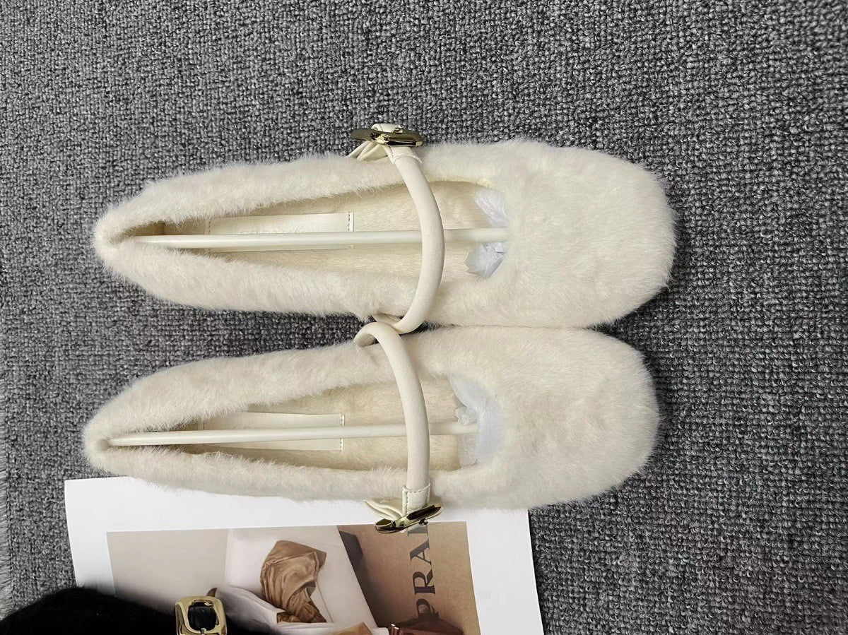 Fairy Style Internal Height Increase5cm Mary Jane Furry Shoes for Women2024New autumn and winter plush single shoes