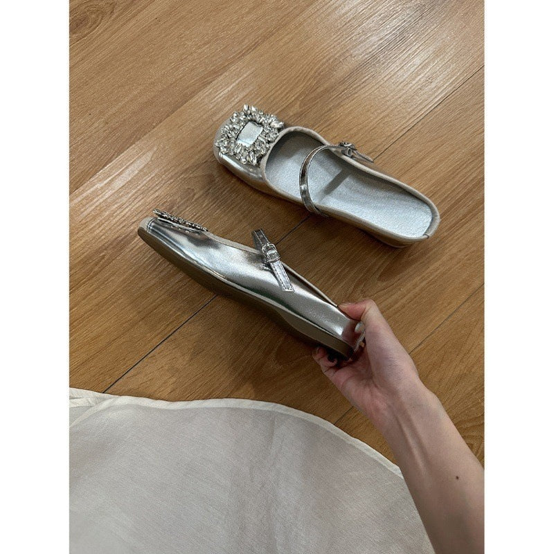 Chanel Style silver Bowknot Thick-Soled Half Slippers for Women, Outdoor Wear, Height-Increasing Summer Sandals, Paired with Dresses, Platform Sandals