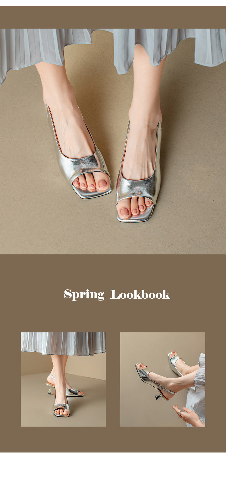 French Style Simple Open Back Peep Toe High Heels Elegant Slim Mid Heel Stiletto Sandals for Women Summer2024New