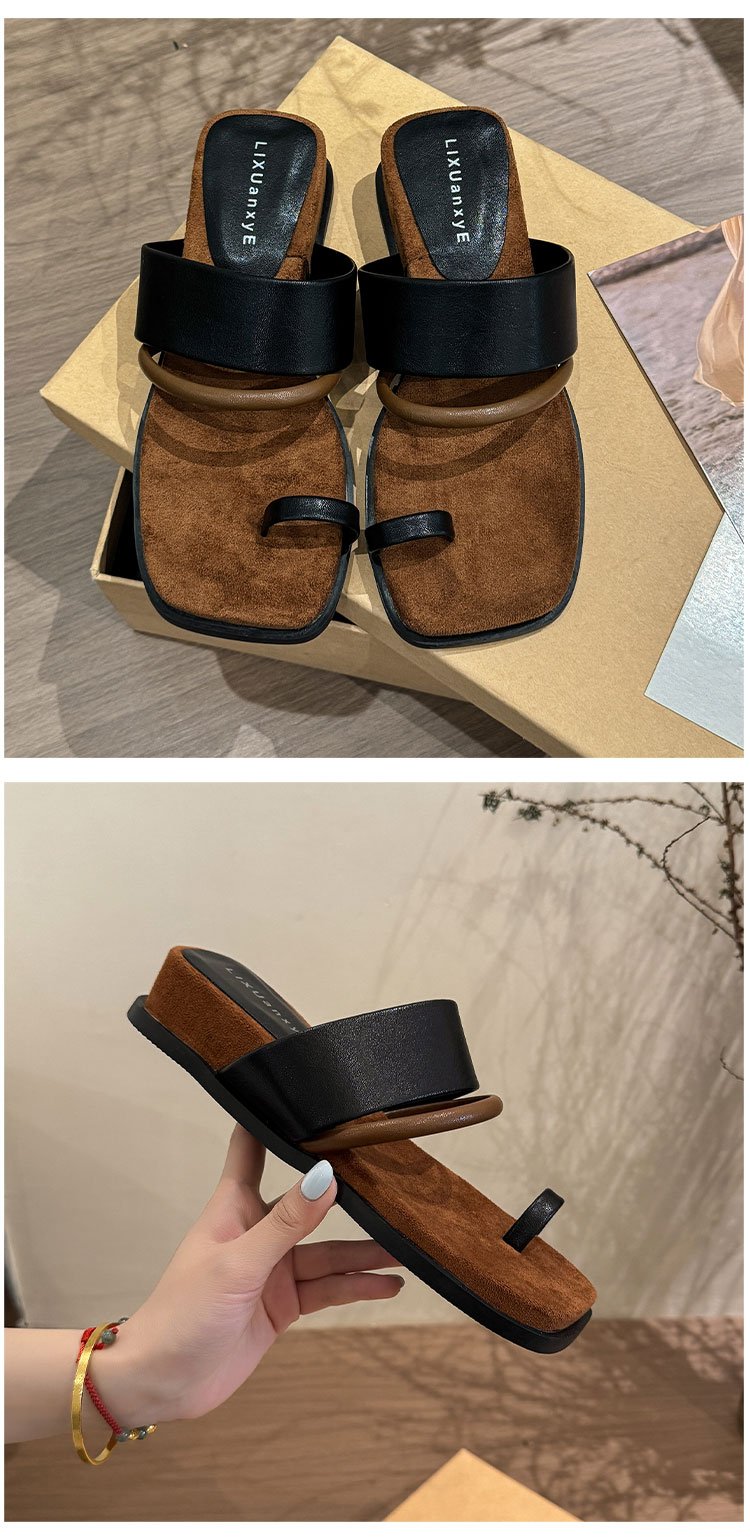 Rubber PU Medium Heel Flat Toe Slippers