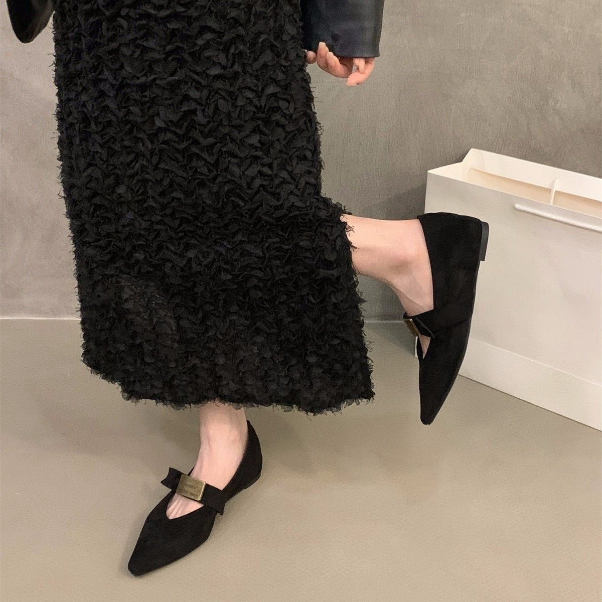 Red Pointed Toe Mary Jane Shoes with Hidden Wedge for Women2024New Spring and Autumn French Leopard Print Small Shoes