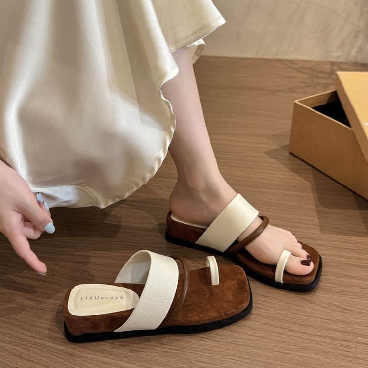 Rubber PU Medium Heel Flat Toe Slippers