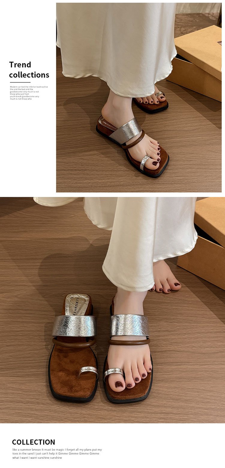 Rubber PU Medium Heel Flat Toe Slippers