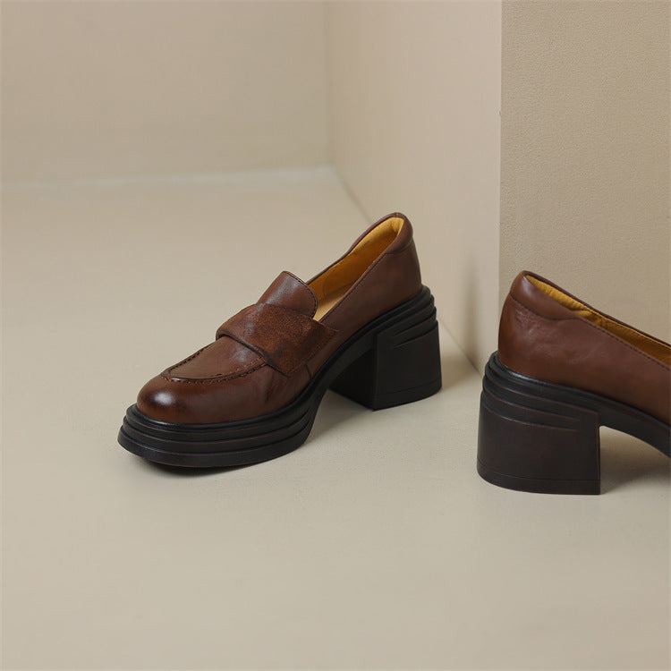 Soft and fluffy!2024Handmade Camellia Thick Sole Chunky High Heel Loafers