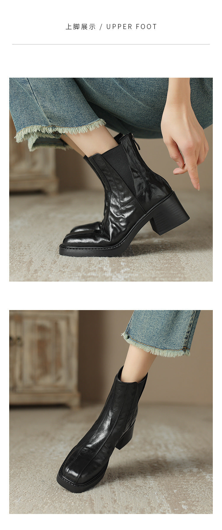 2024New Autumn and Winter Short Boots for Women, Chunky Heel Short Boots, High Heel Martin Boots, British Style for Women