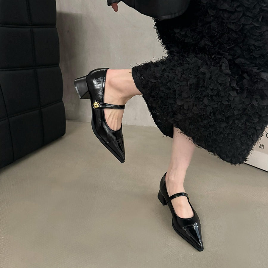 Chunky Heel Retro Style Mary Jane Shoes High Heels Women's Shoes Black Shoes Autumn Winter Korean Version High-End Single Shoes Small Leather Shoes