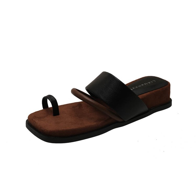 Rubber PU Medium Heel Flat Toe Slippers