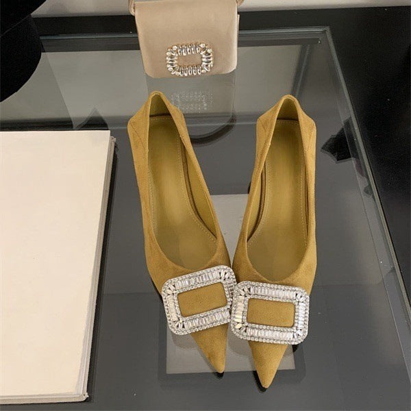 French pointed toe high heels stiletto single shoes for women2025Spring and Autumn New Style Cat Heel Elegant Rhinestone Black Work Shoes