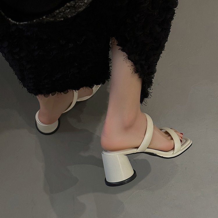 Chunky High Heels(6-8cm)Rubber Slippers PU