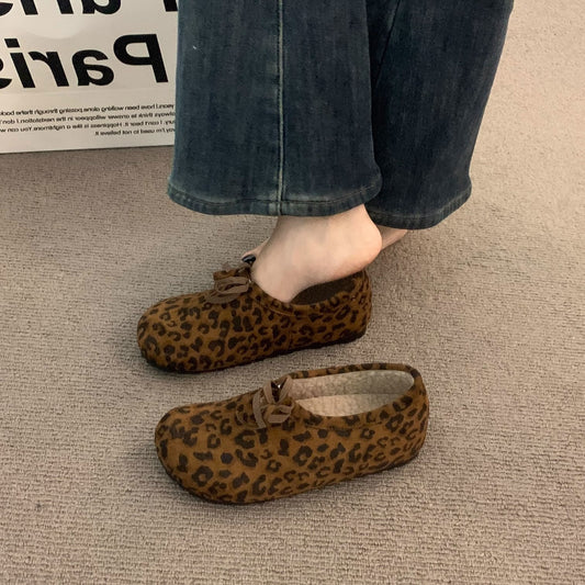 Late Night Breeze Height Increasing Thick Sole Leopard Print Fleece Lined Birkenstock Shoes for Outdoor Wear Autumn Winter Slip-On Ugly Cute Deep Mouth Beanie Cotton Shoes