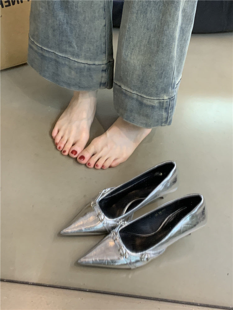 French-style Niche High Heels Women's Shoes2024New style elegant black pointed toe shallow mouth commuter shoes
