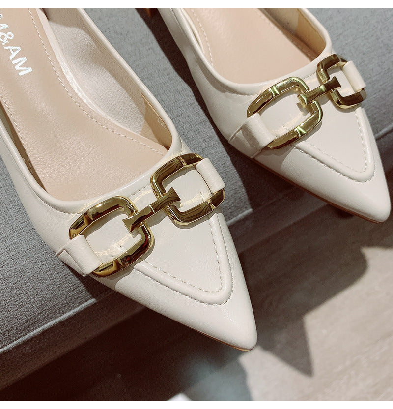 Women's Thick Heel Mid Heel Single Shoes2023Spring New Fashionable Elegant Matching Dress Shoes with Shallow Mouth Pointed Toe Low Heel Evening Shoes
