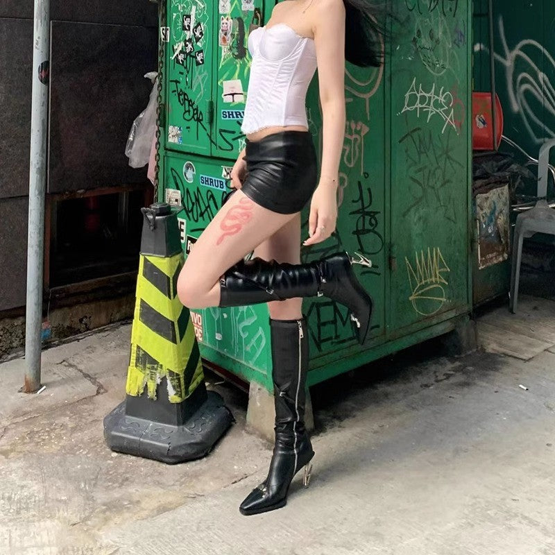 Women's High Heel Long Boots with Unique Shape2023New Year's Belt Functional Style Hot Girl High Heel Pointed Toe Over-the-Knee Boots