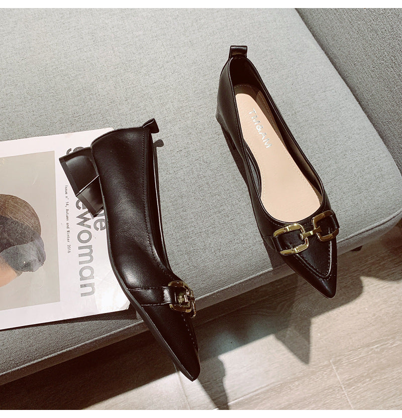 Women's Thick Heel Mid Heel Single Shoes2023Spring New Fashionable Elegant Matching Dress Shoes with Shallow Mouth Pointed Toe Low Heel Evening Shoes