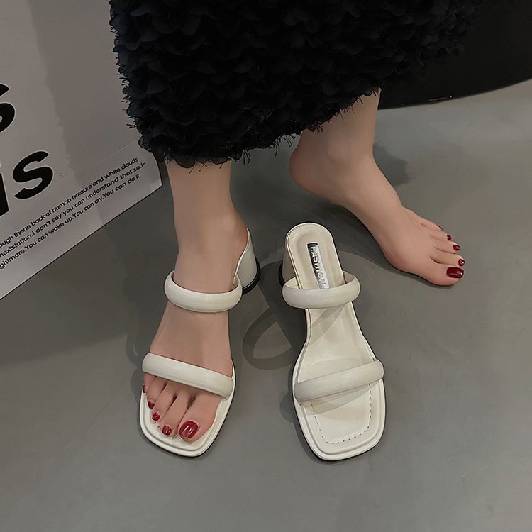 Chunky High Heels(6-8cm)Rubber Slippers PU