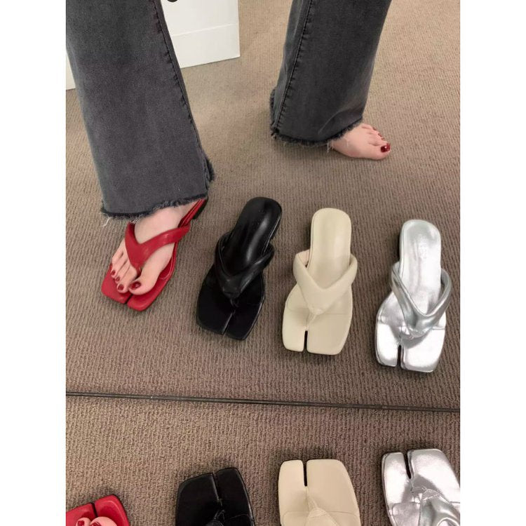Rubber Square Low Heel(Less3cm)PU Slippers