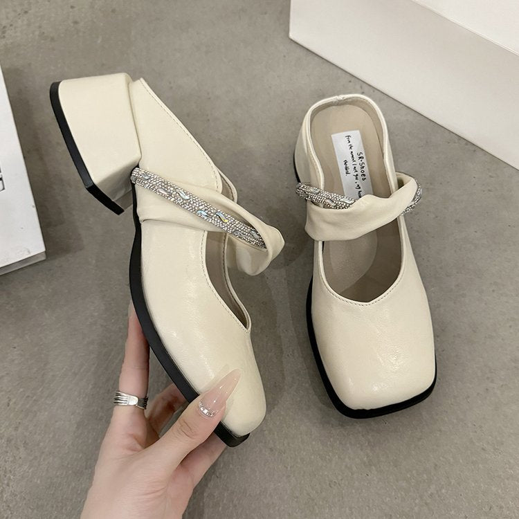 Middle Heel(3-5cm)Slippers PU Closed Toe Chunky Heel Rubber