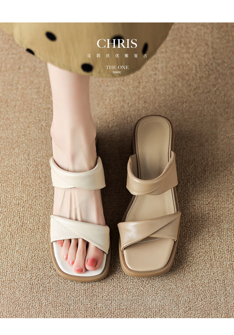 Women's Thick Heel Outdoor Sandals2025Summer New Thick-Soled One-Strap High-Heel Slippers Fairy Style Sandals