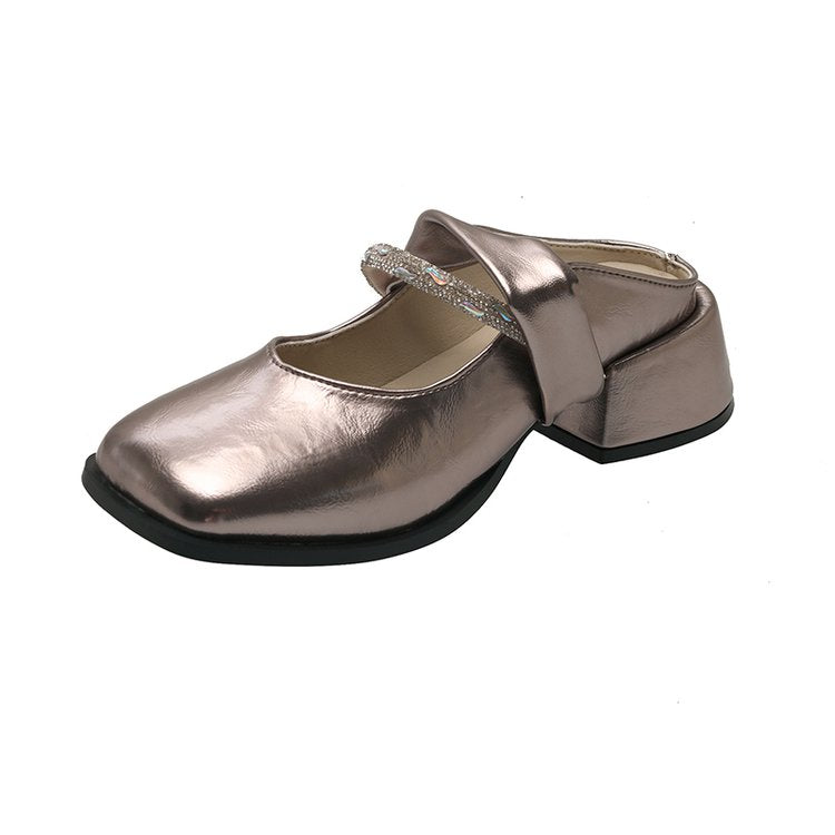 Middle Heel(3-5cm)Slippers PU Closed Toe Chunky Heel Rubber