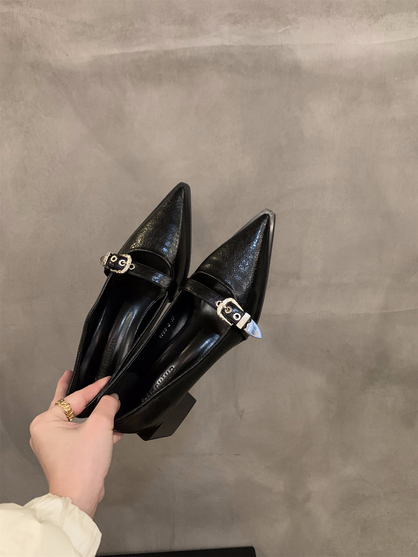 French Style Mary Jane Leather Shoes for Women2024New Spring Autumn Winter Black Pointed High Heels Single Shoes