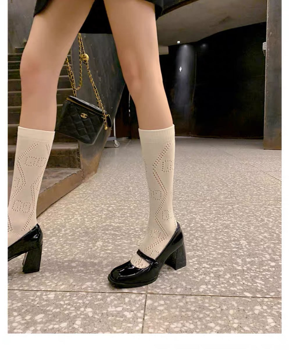 Mary Jane High Heels2023New Year's New Small Thick Heel French Style One-Strap Retro Single Shoes