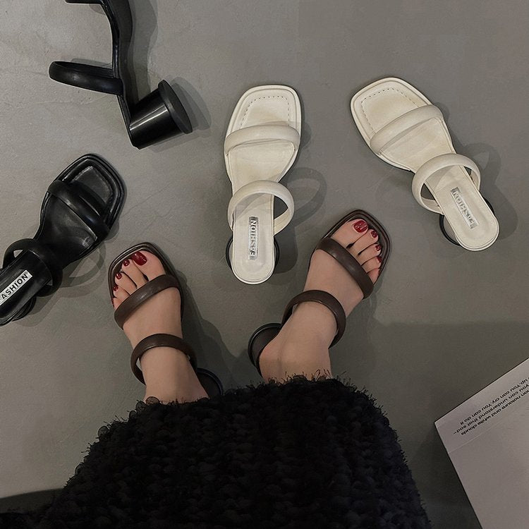 Chunky High Heels(6-8cm)Rubber Slippers PU