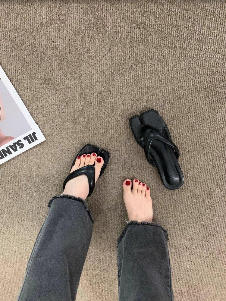 Rubber Square Low Heel(Less3cm)PU Slippers