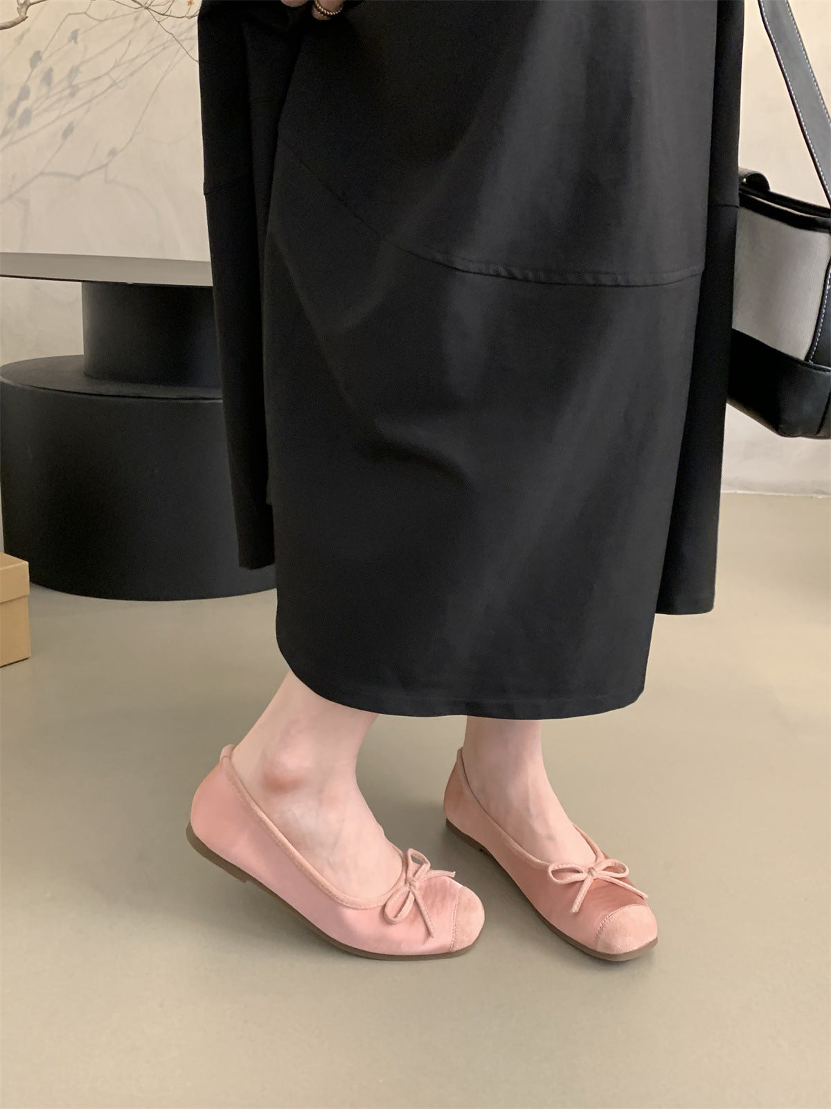 Round Toe Shallow Mouth Single Shoes for Women, Spring and Autumn New Soft Leather Ballet Fairy Style Gentle Slip-On Soft Flat Loafers