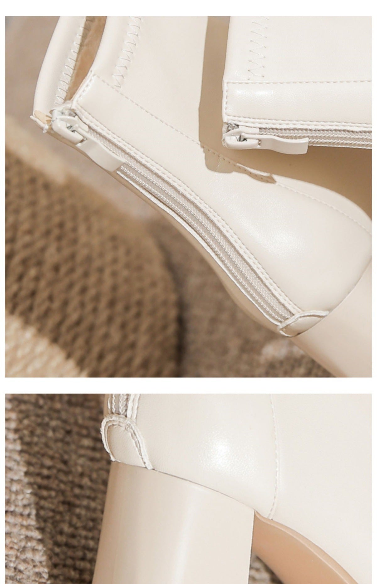 Women's White Martin Boots2024New Spring and Autumn Thick Heel Short Boots British Style Women's Slim Winter Fleece Boots