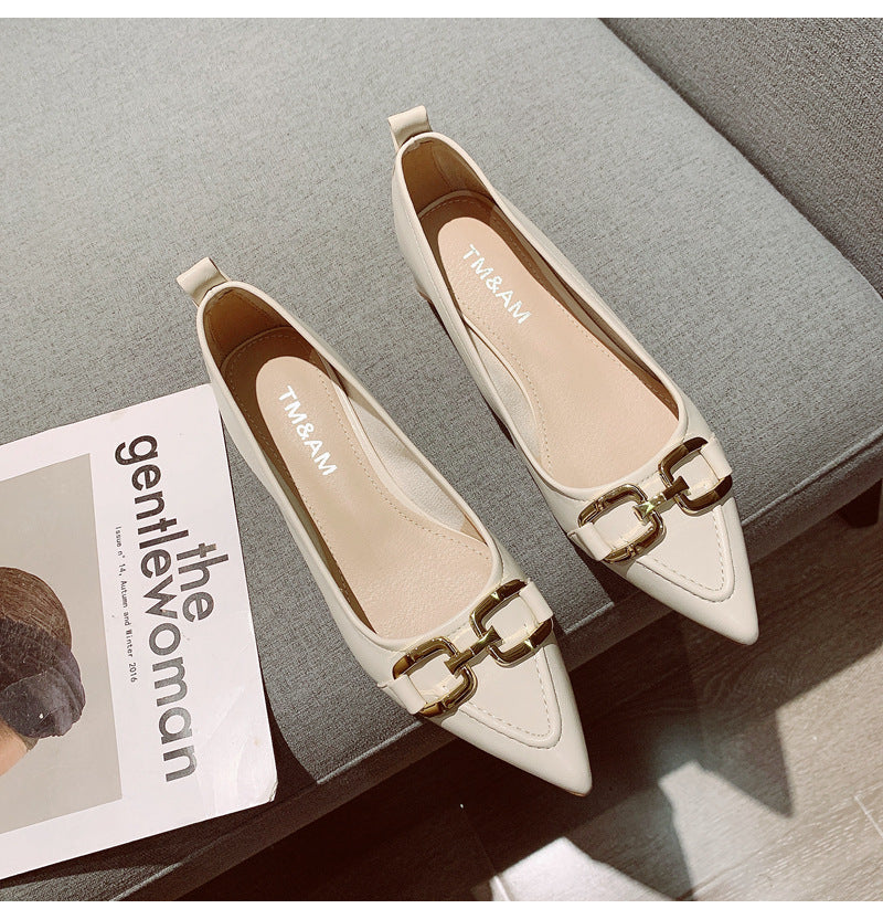Women's Thick Heel Mid Heel Single Shoes2023Spring New Fashionable Elegant Matching Dress Shoes with Shallow Mouth Pointed Toe Low Heel Evening Shoes