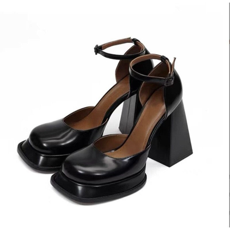 Yu Shuxin Style White High Heels Chunky Heel Petite Vintage Shoes Waterproof Platform Mary Jane Shoes