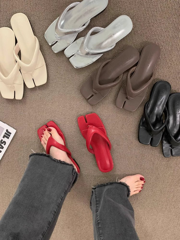 Rubber Square Low Heel(Less3cm)PU Slippers