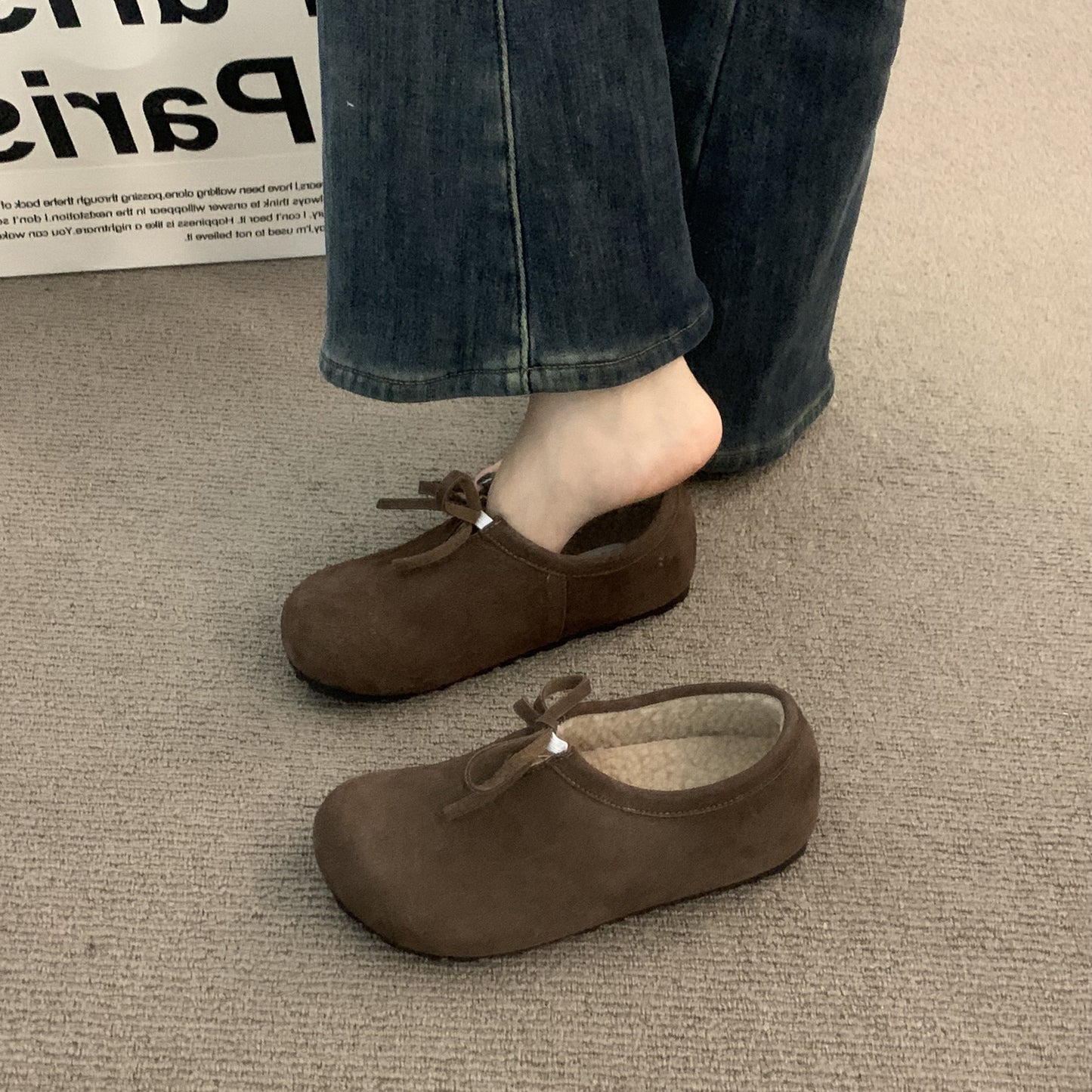 Late Night Breeze Height Increasing Thick Sole Leopard Print Fleece Lined Birkenstock Shoes for Outdoor Wear Autumn Winter Slip-On Ugly Cute Deep Mouth Beanie Cotton Shoes