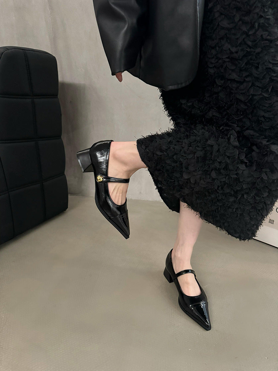 Chunky Heel Retro Style Mary Jane Shoes High Heels Women's Shoes Black Shoes Autumn Winter Korean Version High-End Single Shoes Small Leather Shoes