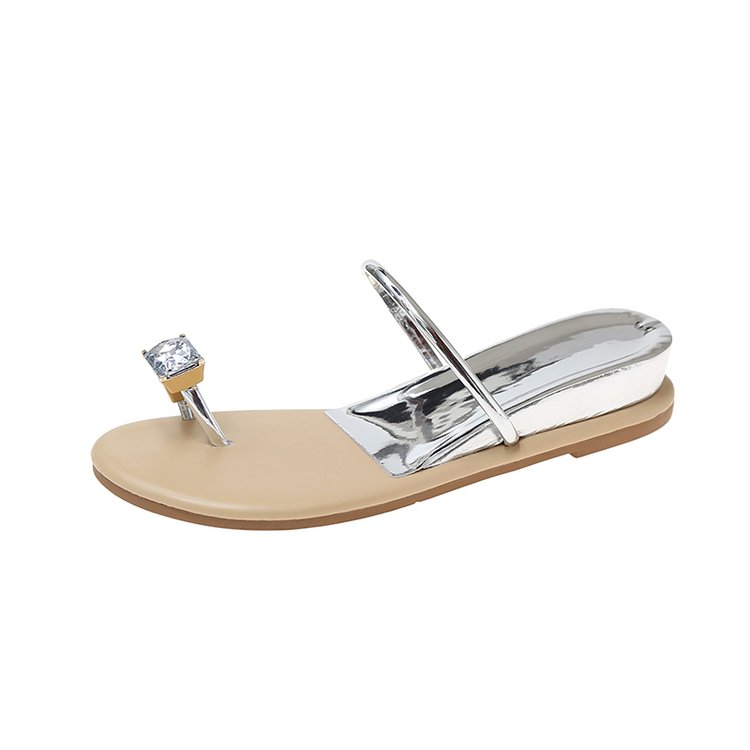 PU Square Heel Low Heel Slippers Rubber Toe