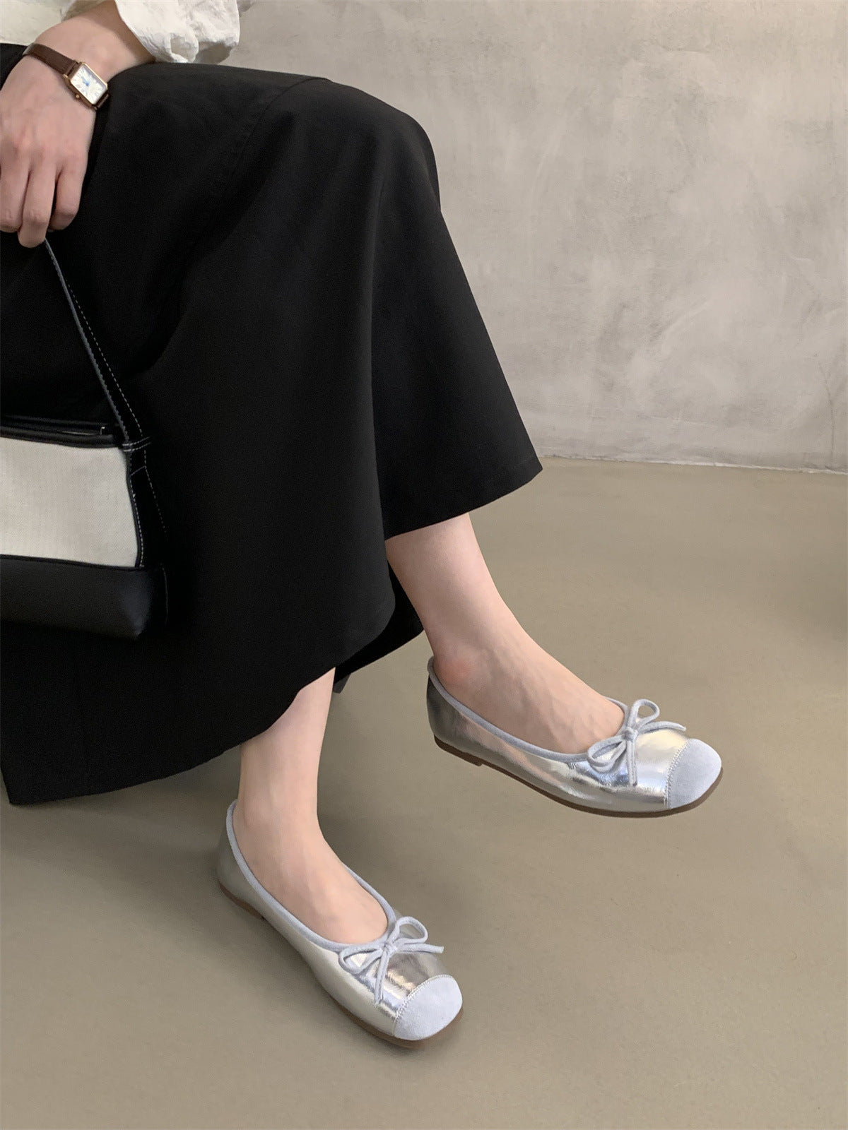 Round Toe Shallow Mouth Single Shoes for Women, Spring and Autumn New Soft Leather Ballet Fairy Style Gentle Slip-On Soft Flat Loafers