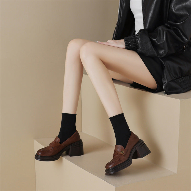 Soft and fluffy!2024Handmade Camellia Thick Sole Chunky High Heel Loafers